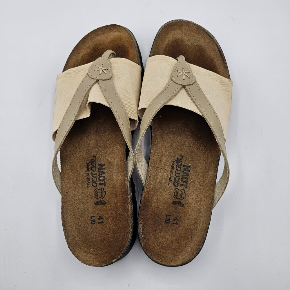 Naot Orion Sandals‎ Womens 10 Beige Chunky Platform Slide Thong Flower Comfort - Picture 10 of 13